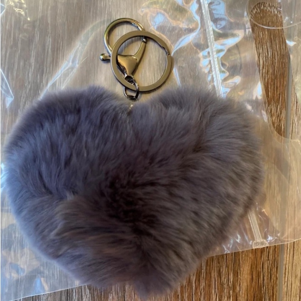 Real Grey Rabbit Fur Heart Shaped Keychain